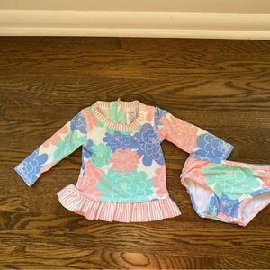 Rufflebutts long sleeve rashgaurd swimsuit 6-12 months floral upf 50